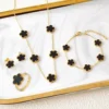 New Design 4pc Jewelry Set Stainless Steel Plum Blossom Plant Five Leaf Flower Women's 18K Gold Plated Gift Clover